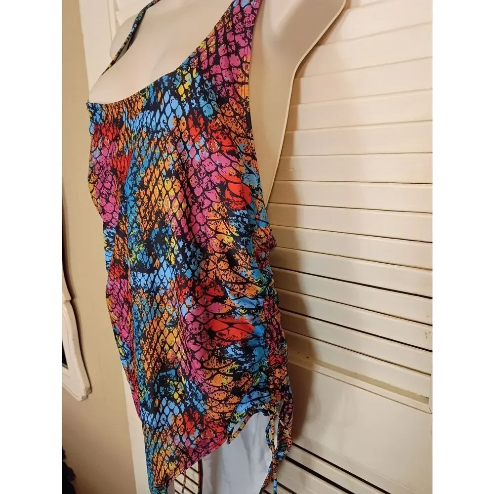 Plus-Size Multicolor Printed One-Piece Swimsuit